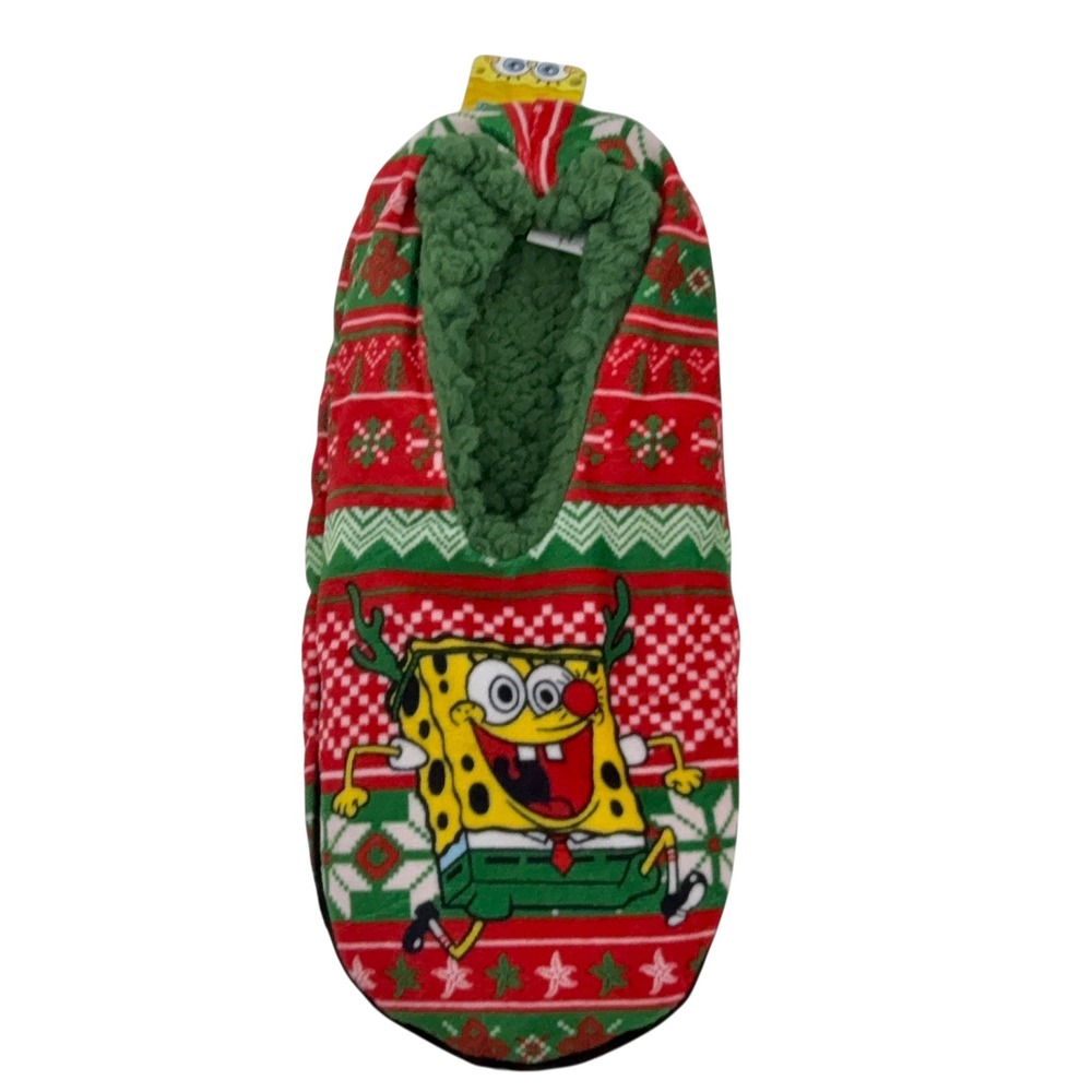 SpongeBob SquarePants Men's Christmas Ugly Sweater Slippers Size 10-13 Cozy NWT - Picture 2 of 13